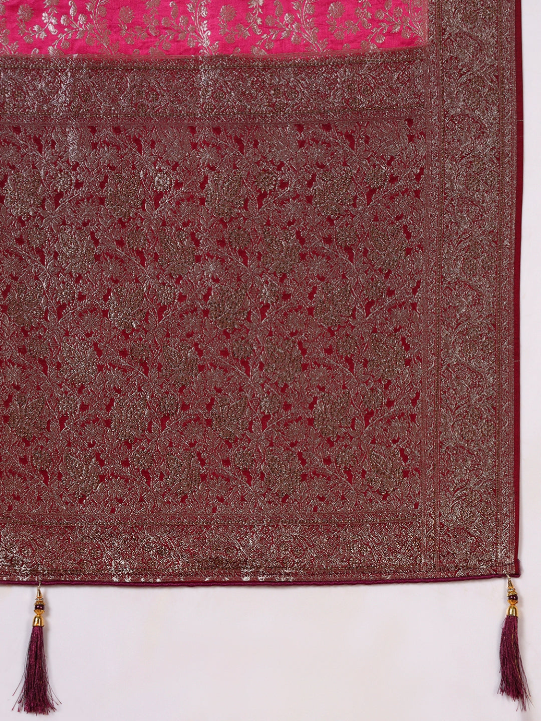 Banarasi Crystal Embellished Handloom Silk Saree with Intricate Zari Woven Floral Motifs