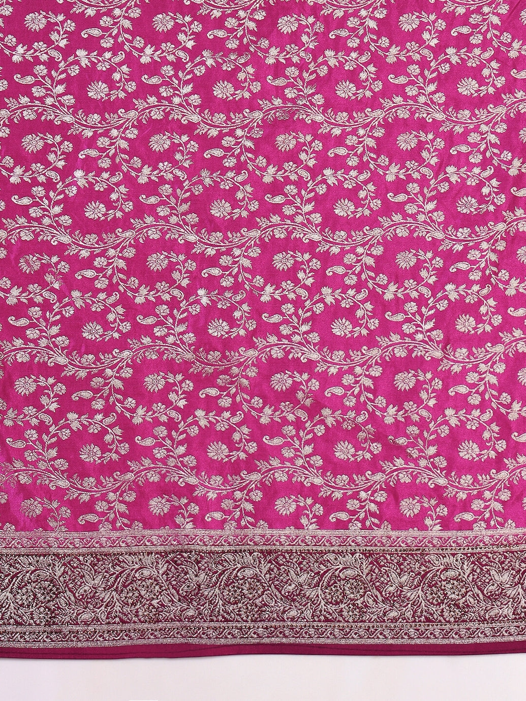 Banarasi Crystal Embellished Handloom Silk Saree with Intricate Zari Woven Floral Motifs