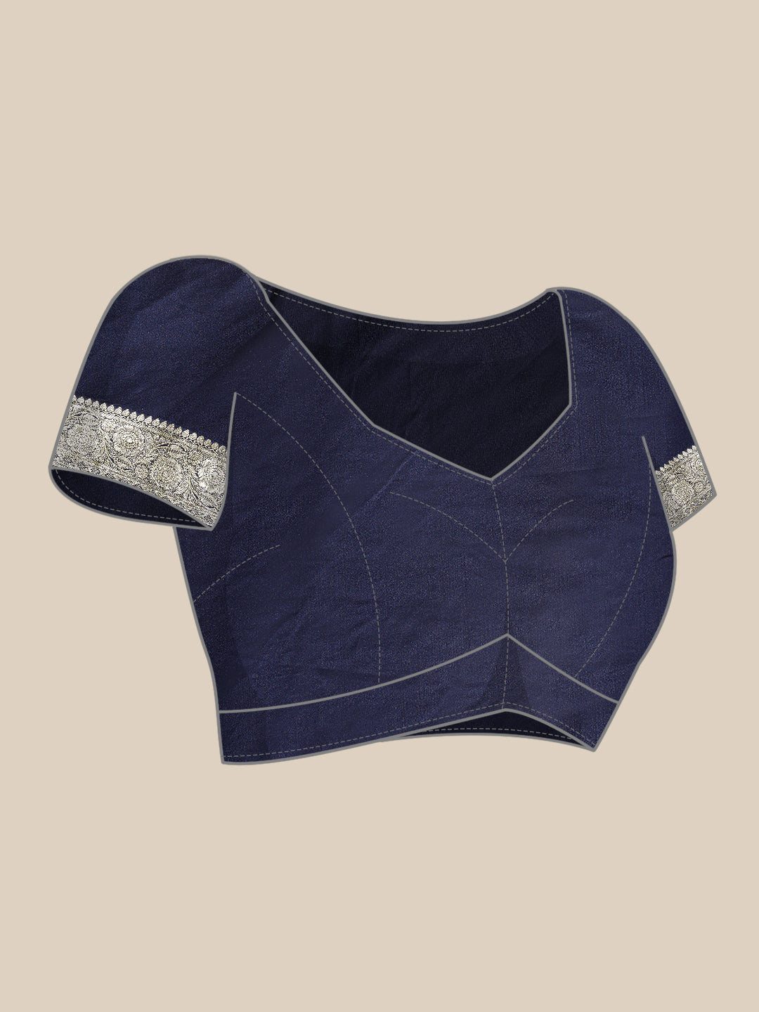 Navy Blue Handloom Kanjeevaram Silk Saree with intricate Zari Motifs