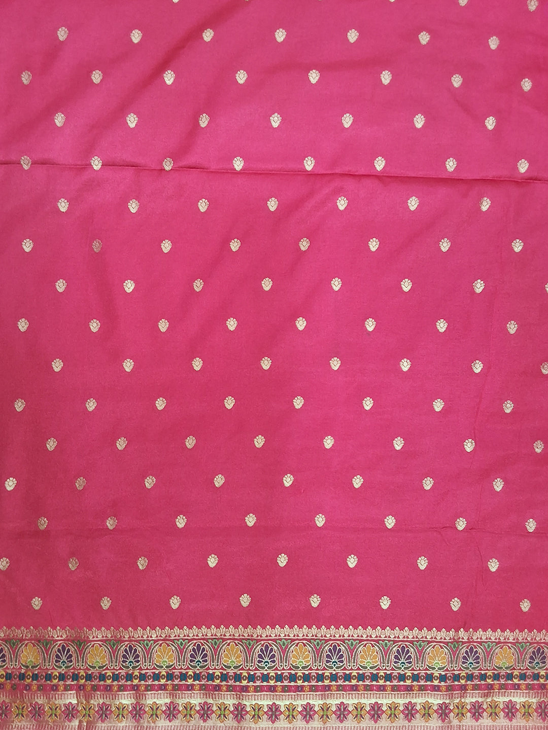 Teal Blue Banarasi Silk Saree with Multicolor Floral Weave and Contrast Pink Border