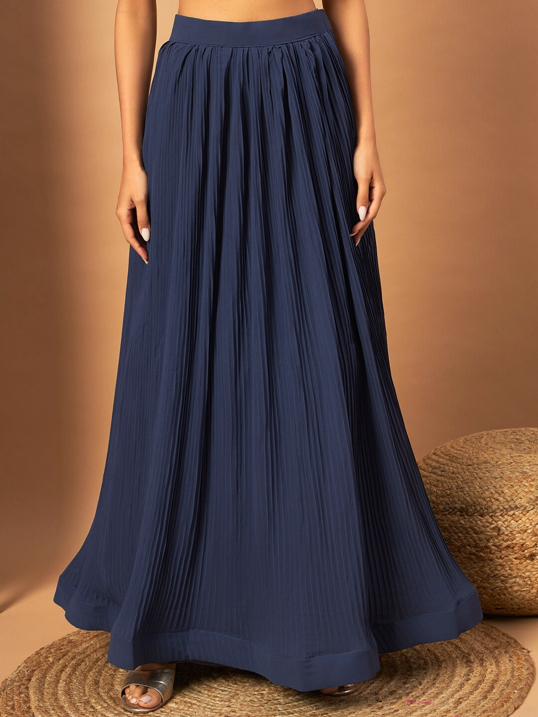 Chhabra 555 Long Front Slit Choli With Mirror Zari Embroidery, Pleated Lehenga & Net Dupatta
