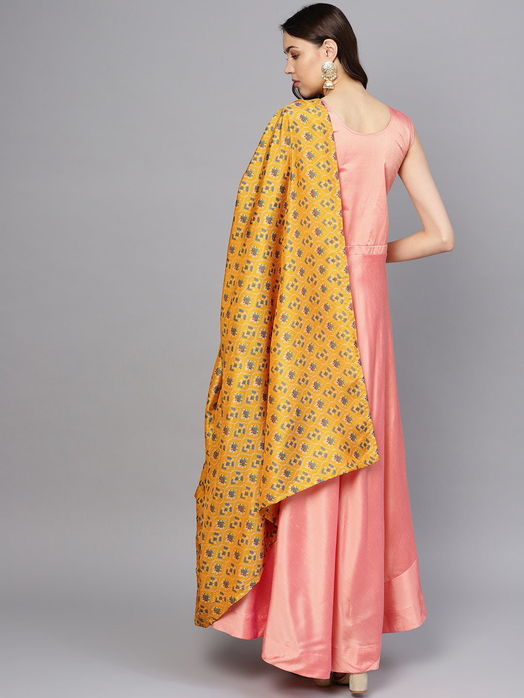 Embellished Anarkali Kurta Set with Ikat Print dupatta