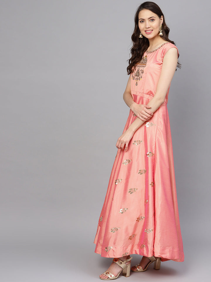 Embellished Anarkali Kurta Set with Ikat Print dupatta