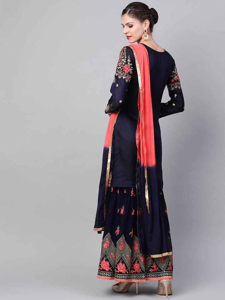 Embellished Kurta Sharara Set with Zari and Resham