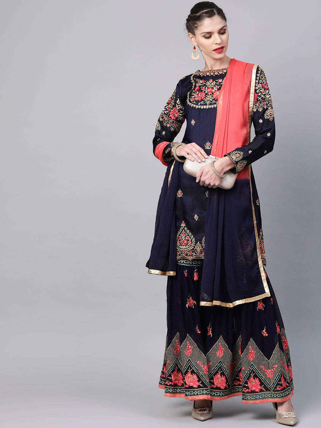 Embellished Kurta Sharara Set with Zari and Resham