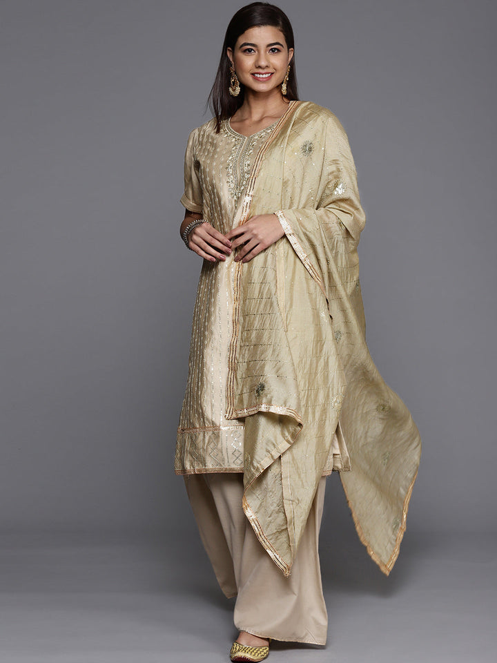 Unstitched Cotton Resham & Sequence Embroidered Suit Set With Dupatta