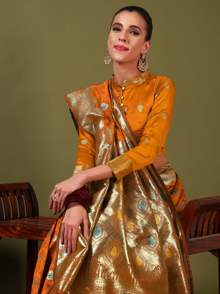 Handloom Banarasi Brocade Silk saree with Intricate Meenakari Weaving & Paisley Border