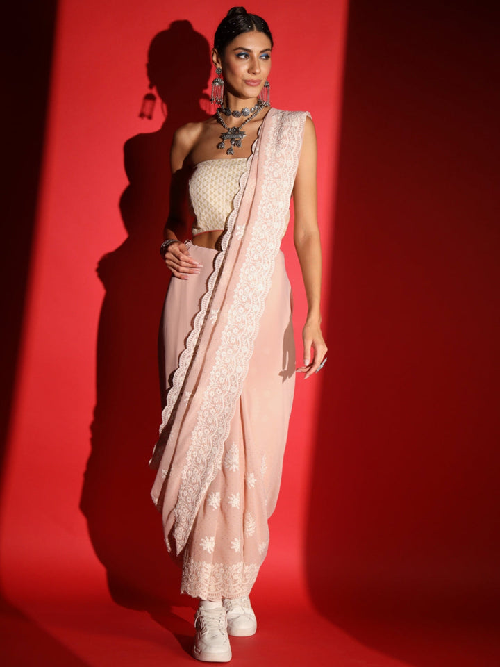 Pastel Resham Thread Embroidered & Crystal Embellished Saree