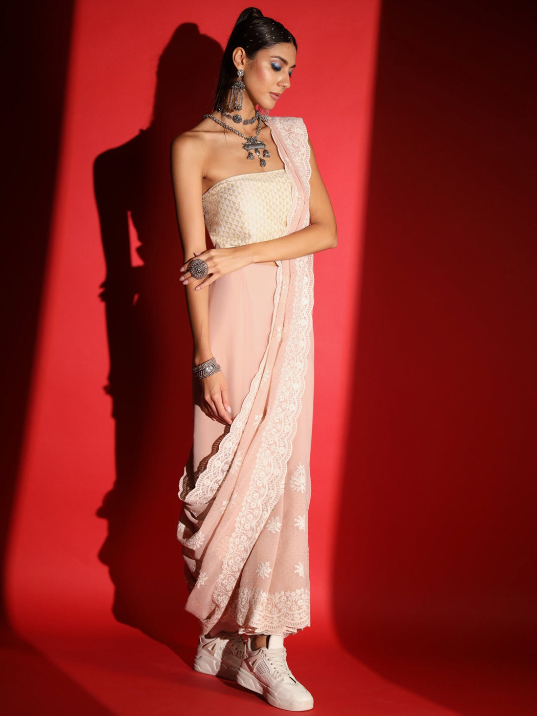 Pastel Resham Thread Embroidered & Crystal Embellished Saree