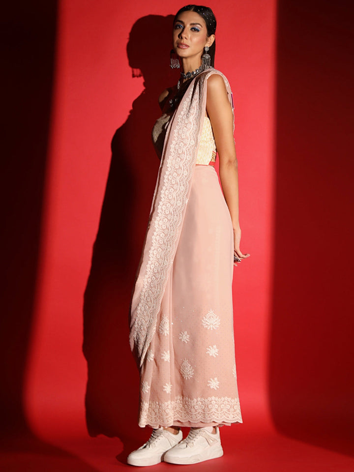 Pastel Resham Thread Embroidered & Crystal Embellished Saree