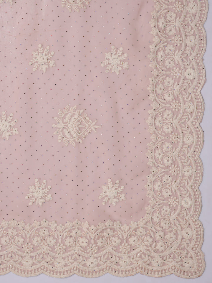 Pastel Resham Thread Embroidered & Crystal Embellished Saree