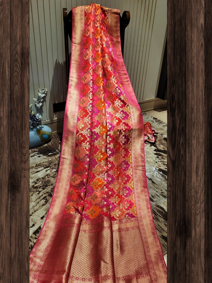 Radiant Rose Banarasi Saree with Brocade Work