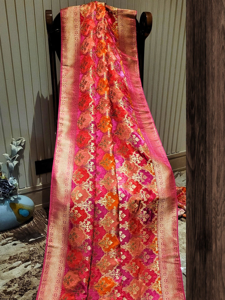 Radiant Rose Banarasi Saree with Brocade Work