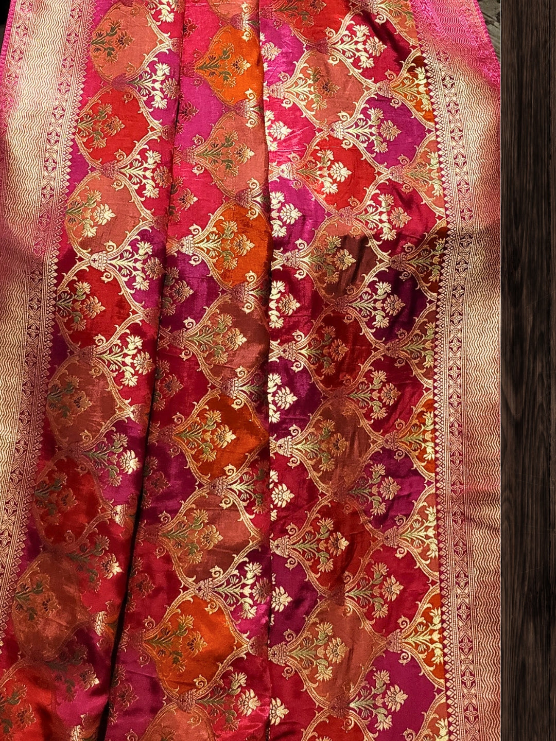 Radiant Rose Banarasi Saree with Brocade Work