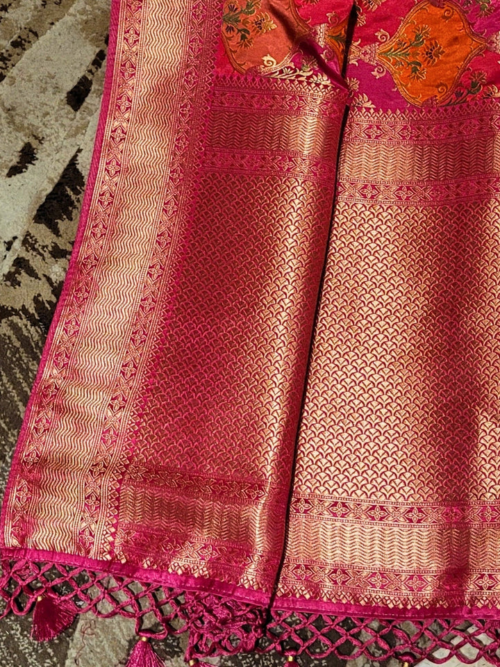 Radiant Rose Banarasi Saree with Brocade Work