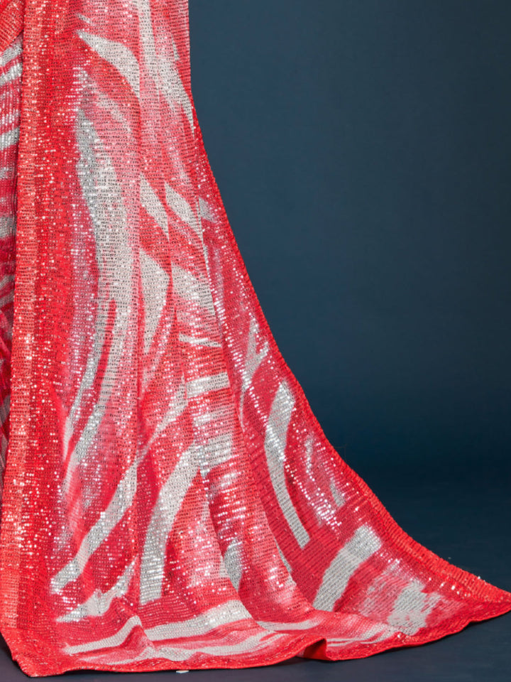 Allover Sequin Embellished Saree with Wavy Leheriya Digital Print