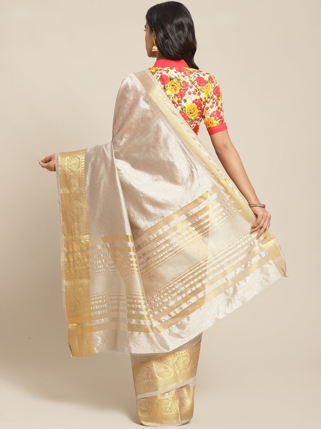 Pastel Handloom Raw Silk Saree with Intricate Zari Woven Border