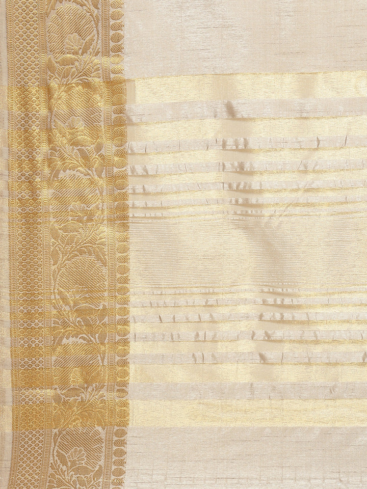 Pastel Handloom Raw Silk Saree with Intricate Zari Woven Border