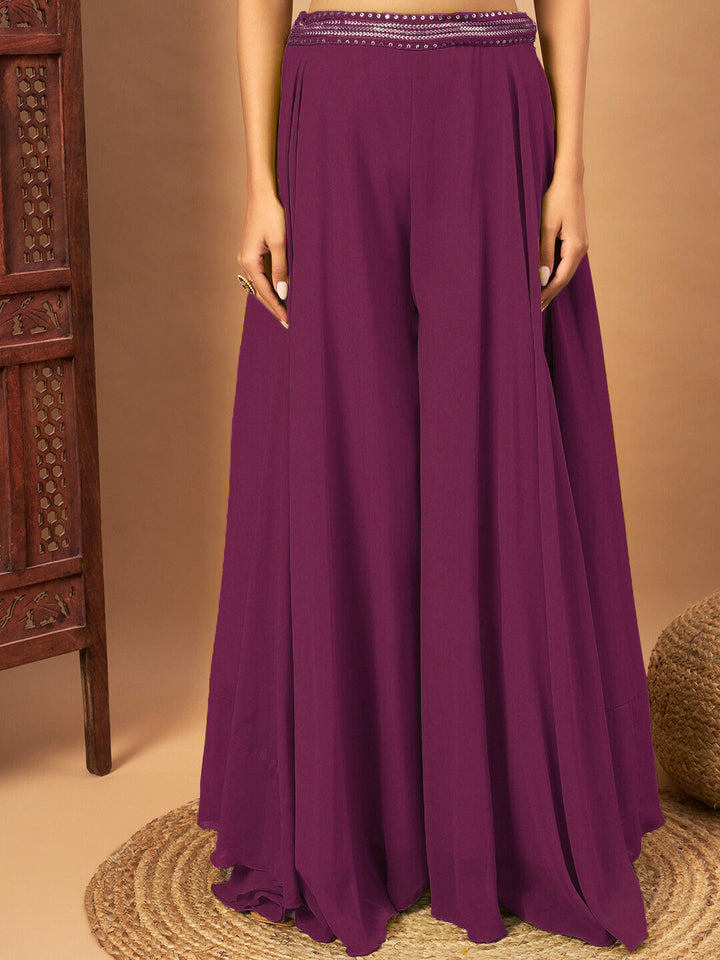 Sequin Embellished Crop-Top Palazzo Set with High neck Jasmine style Cape Sleeves