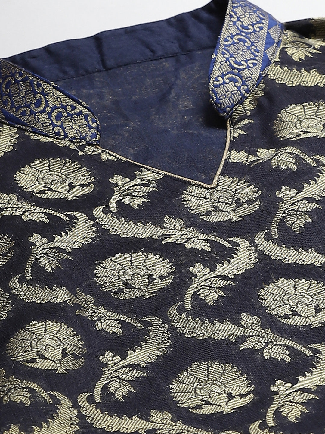 Handloom Chanderi Dress Material with Gold Floral Weave Pattern & Banarasi Duppatta