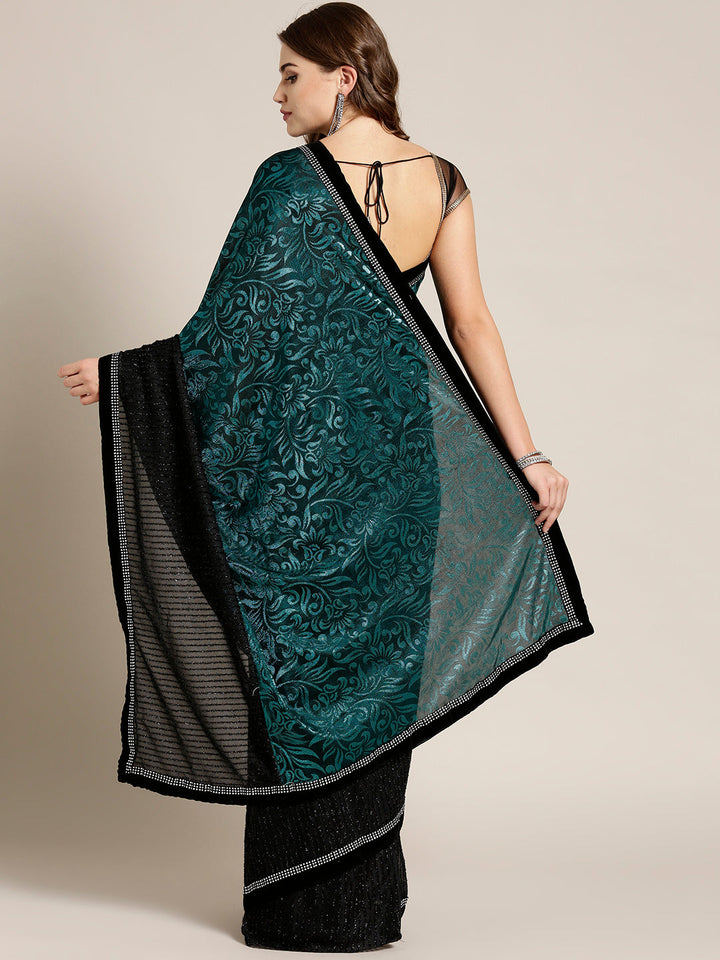Embellished Lycra Panelled Saree with Self Brocade Pattern
