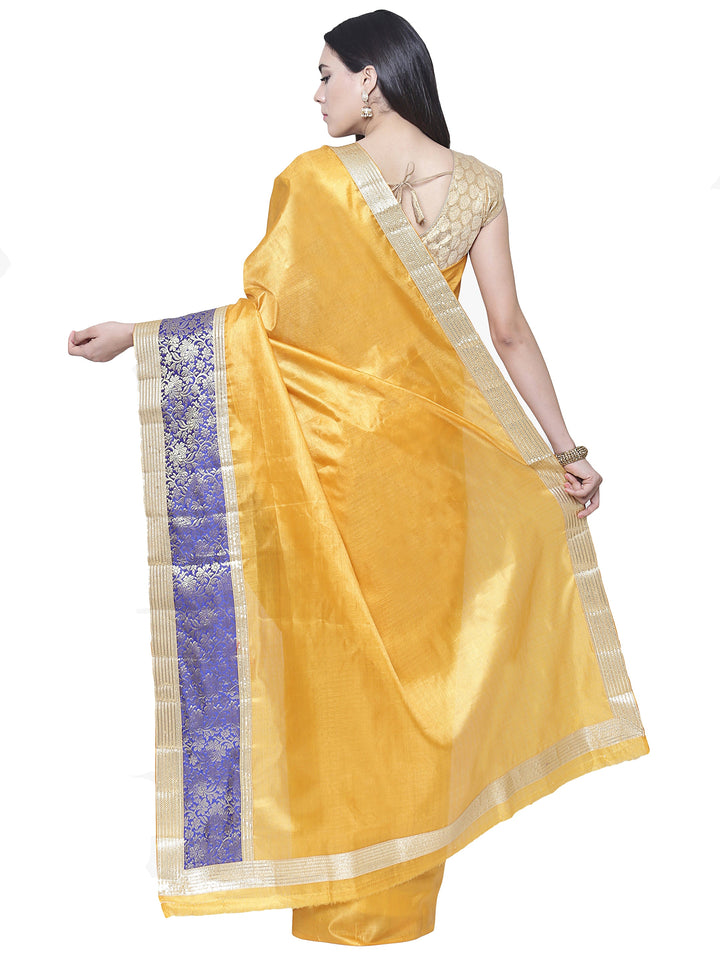 Mustard Art Silk Peacock Design Embroidered Party Wear Saree