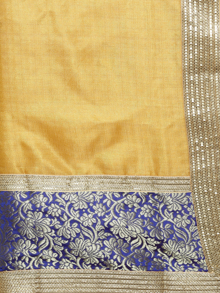 Mustard Art Silk Peacock Design Embroidered Party Wear Saree