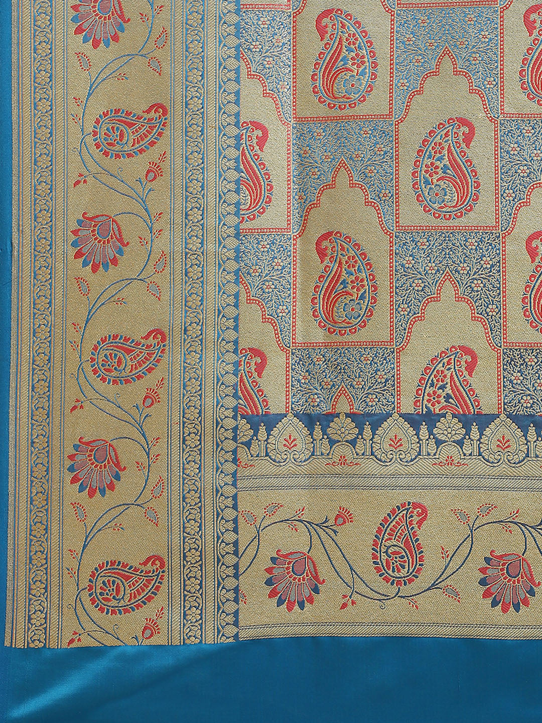 Coral Kanjeevaram Wedding Silk Saree With Gold Zari Gharchola Pattern