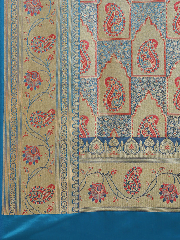 Coral Kanjeevaram Wedding Silk Saree With Gold Zari Gharchola Pattern