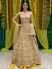 Heavy Resham Embroidered & Sequin Bling Net Lehenga with Waist Belt Cut-out Blouse
