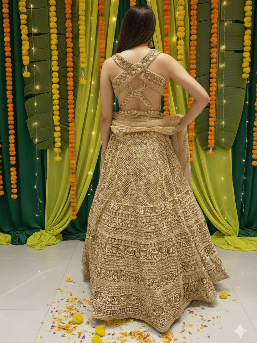 Heavy Resham Embroidered & Sequin Bling Net Lehenga with Waist Belt Cut-out Blouse