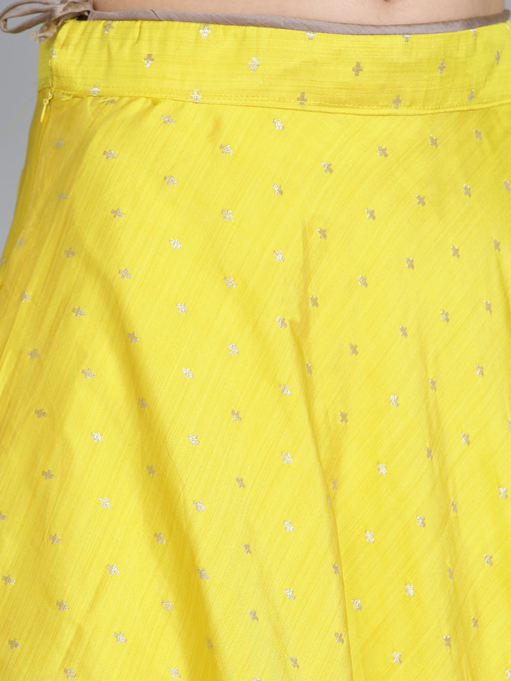 Silk Crop Top Lehenga with Thread emroidery and Bell Sleeves
