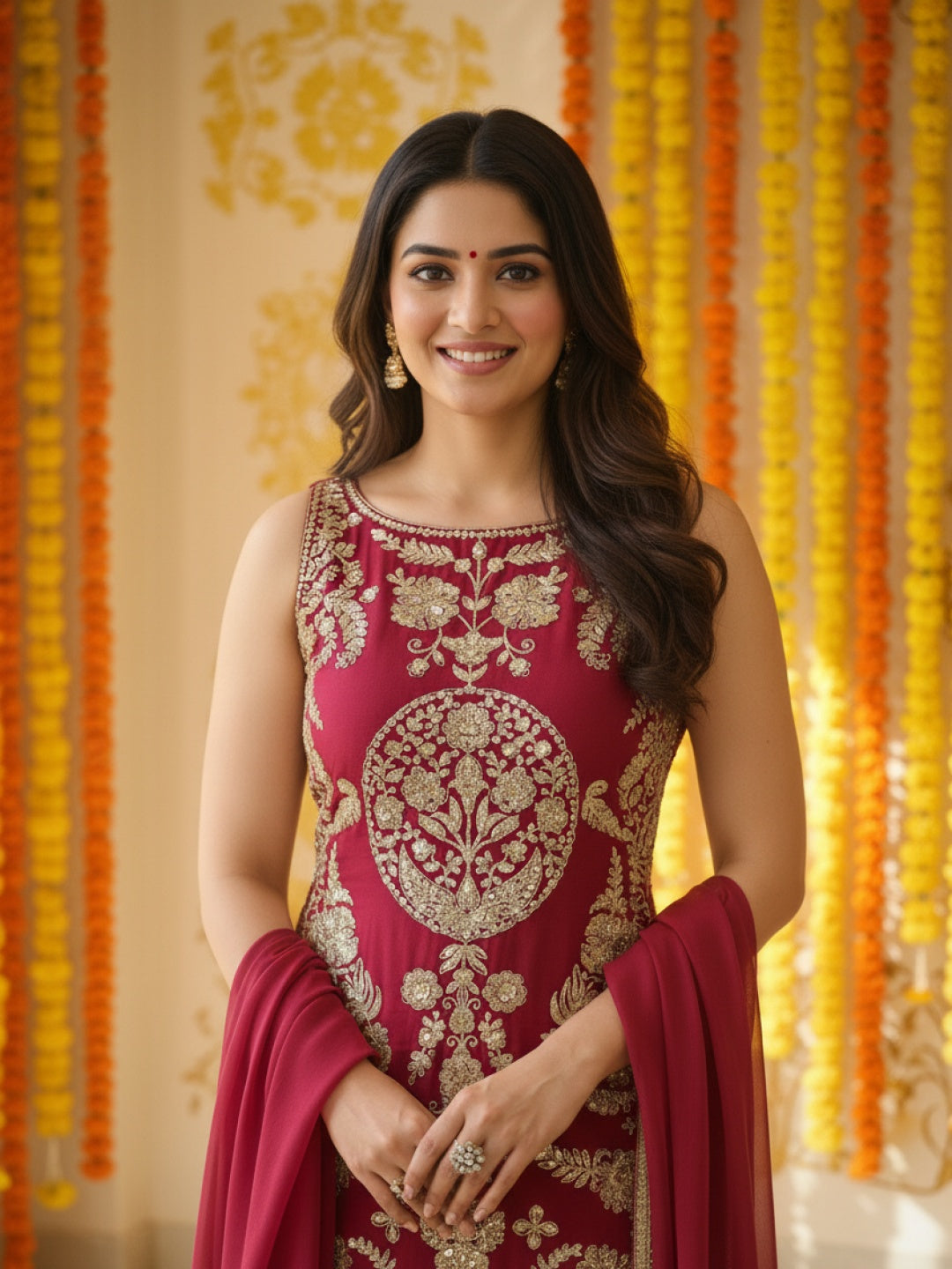 Mughal Inspired Straight Kurta Pant Set with Heavy Golden Zari & Sequin Embroidery