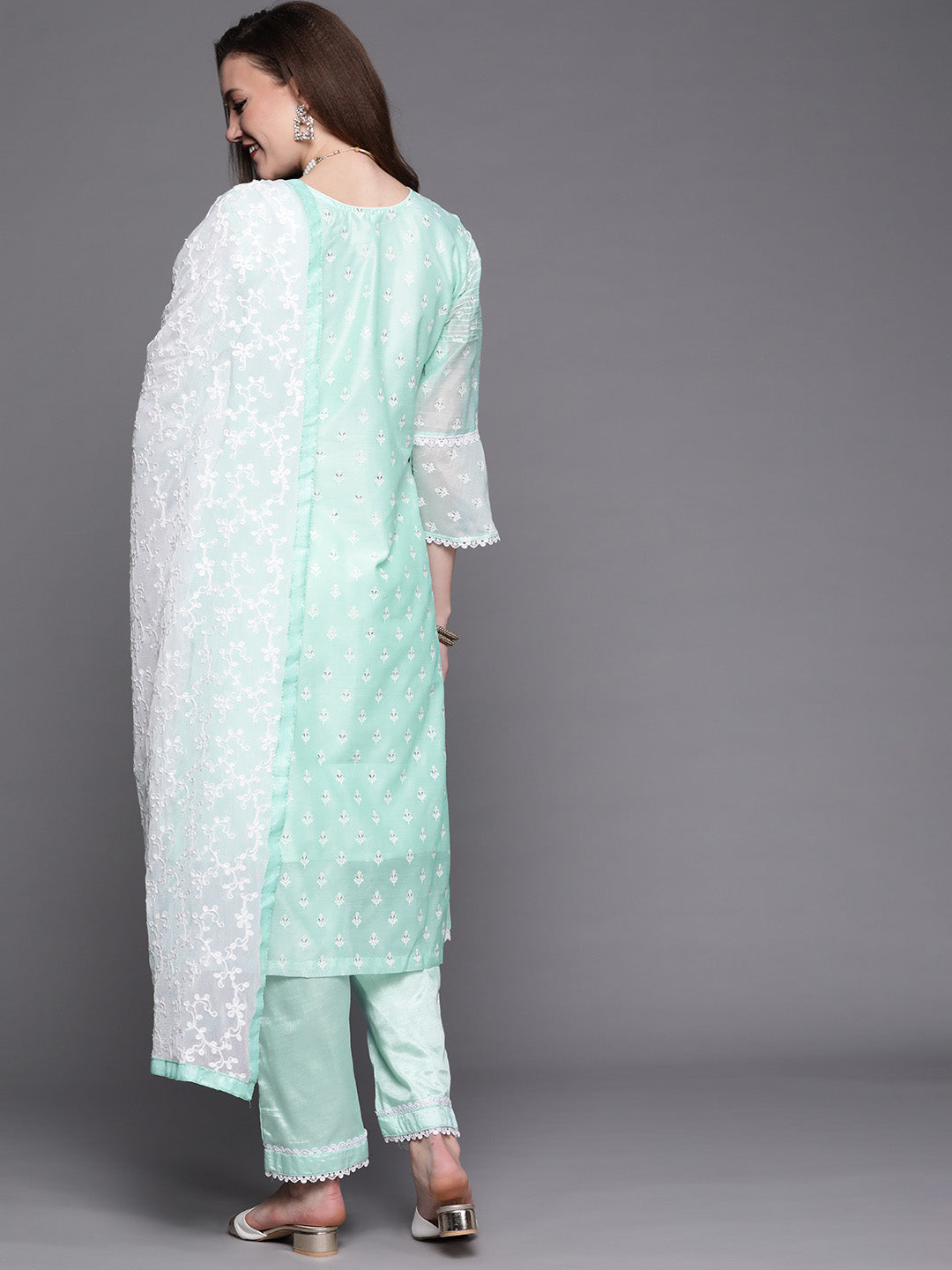 Chikankari Schiffli Embroidery Sharara Suit Dupatta Set