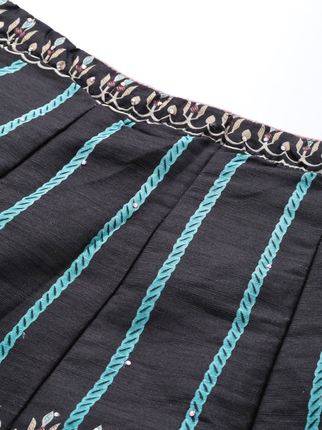 Black Crop Top Lehenga Set with Mirror & Digital Print