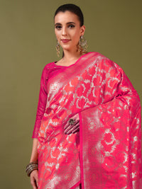 Chhabra 555 Banarasi Intricate Floral Motifs Zari Hand Woven Traditional Handloom Satin Silk Saree 