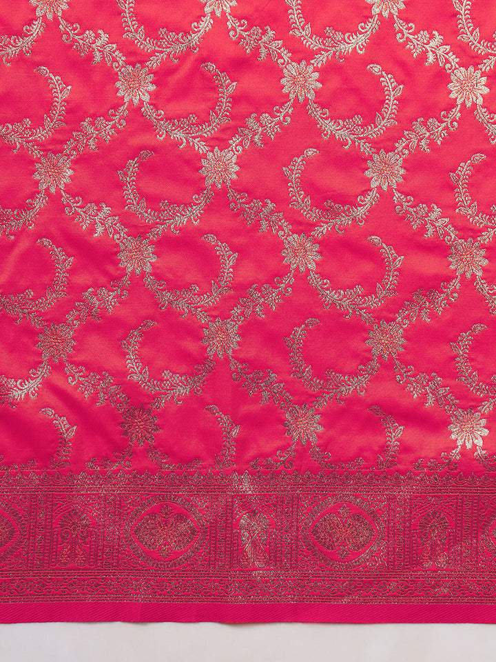 Banarasi Intricate Floral Motifs Zari Hand Woven Traditional Handloom Satin Silk Saree
