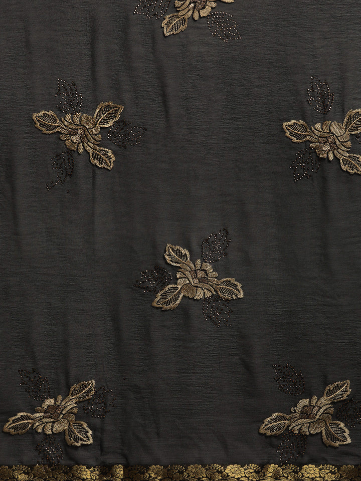 Chiffon Resham Embroidered Saree with Zari Border