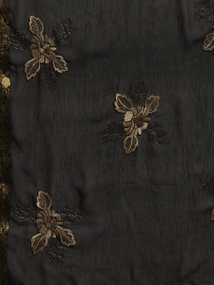 Chiffon Resham Embroidered Saree with Zari Border