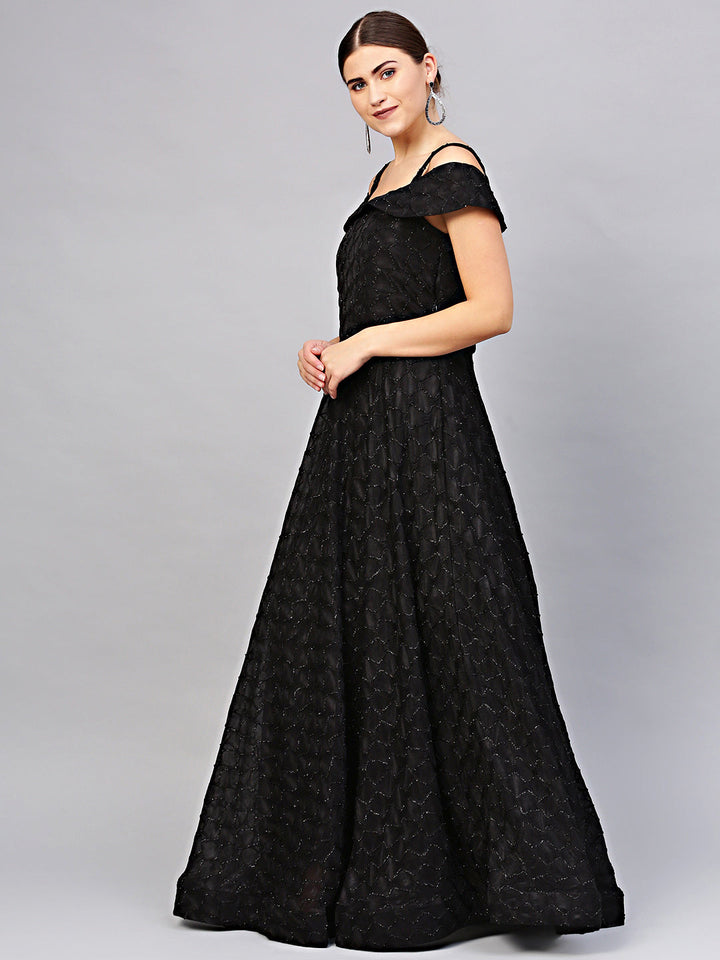 Black Off=shoulder Cocktail Gown with Dupatta