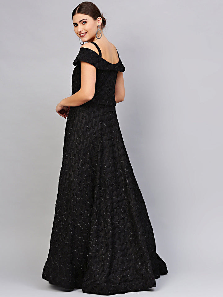 Black Off=shoulder Cocktail Gown with Dupatta