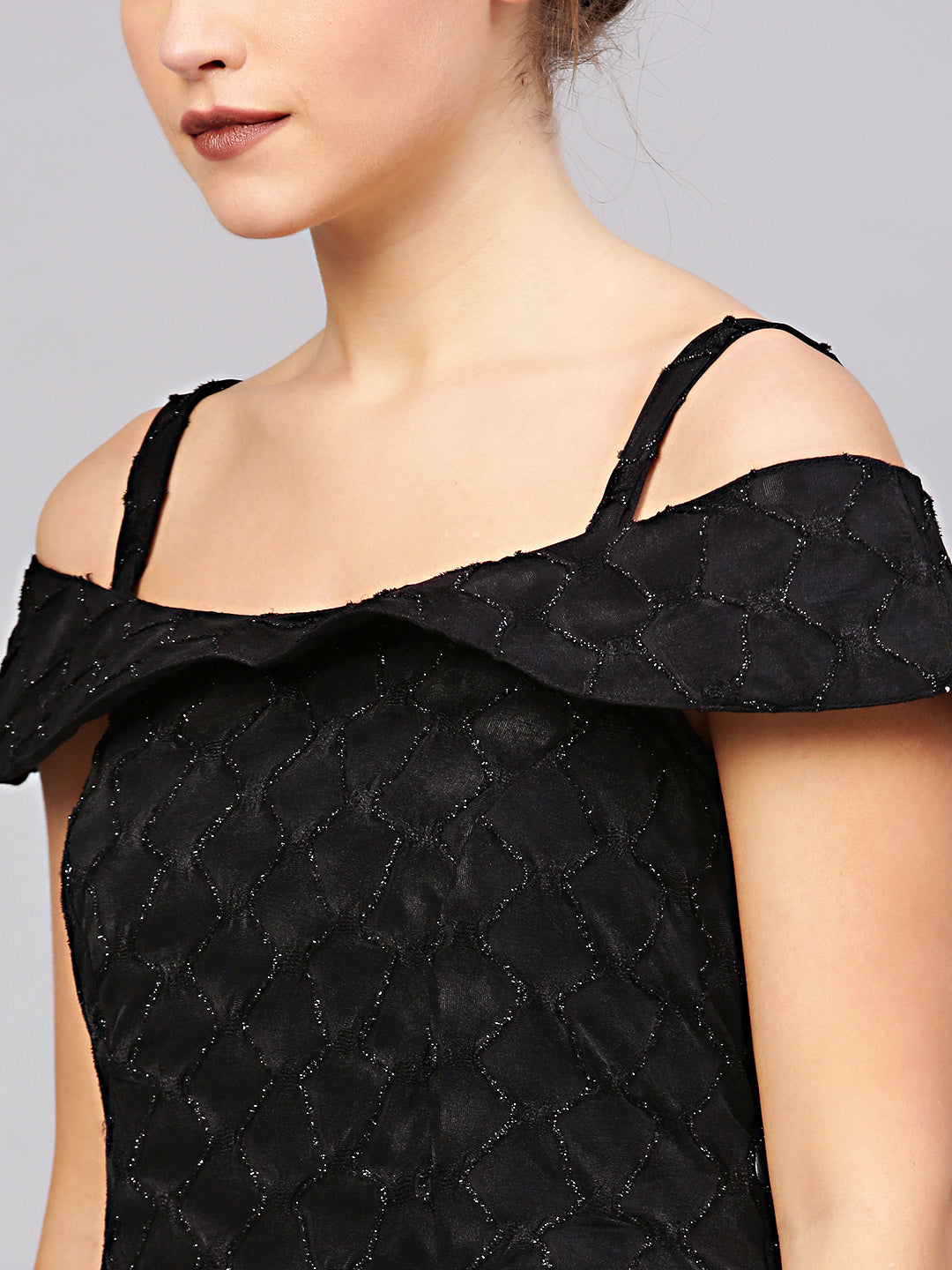 Black Off=shoulder Cocktail Gown with Dupatta