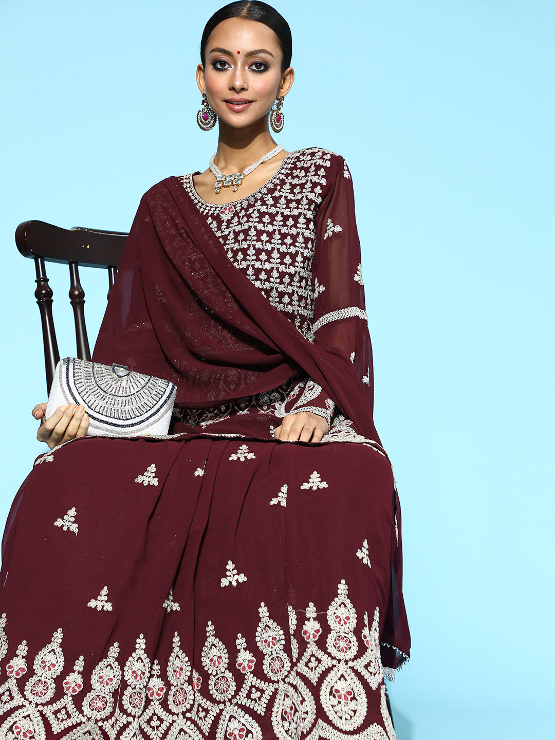 Georgette Ari Work Lehanga Set With Peplum Style Kurta