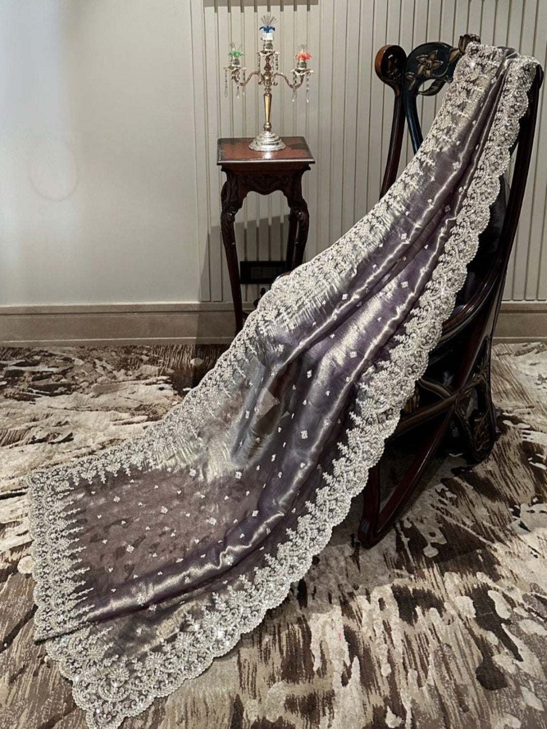 Elegant Grey Organza Saree