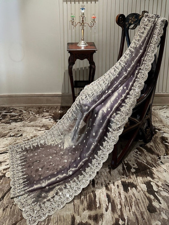 Elegant Grey Organza Saree
