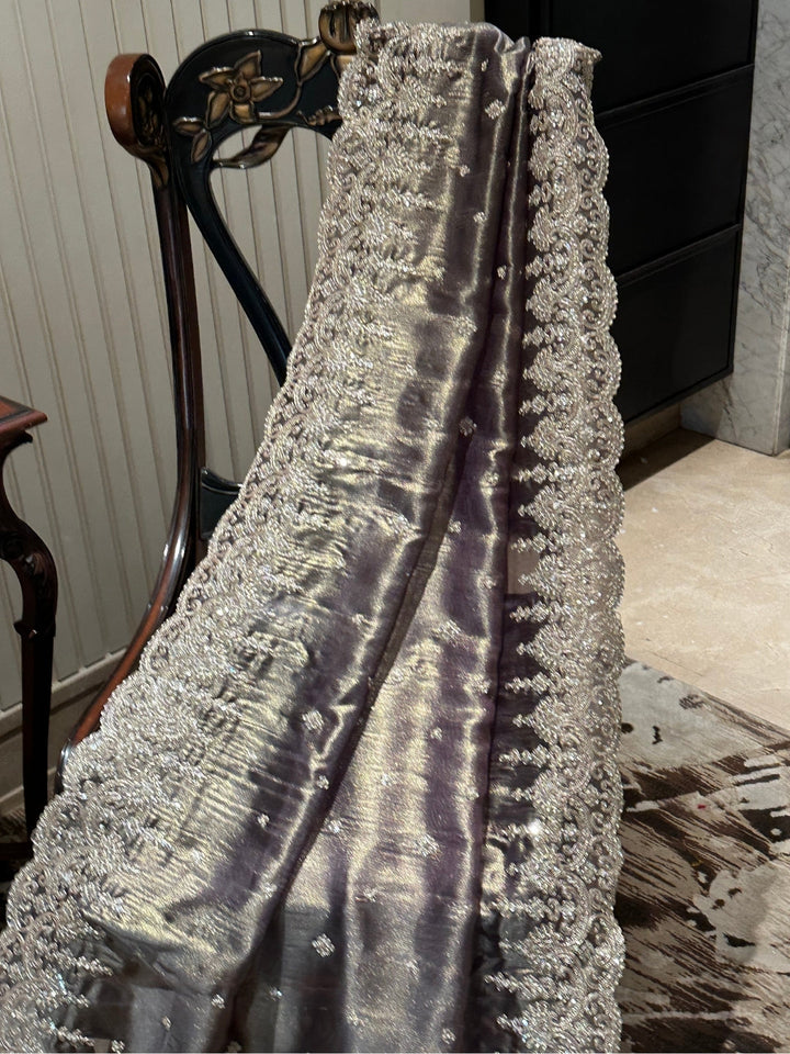 Elegant Grey Organza Saree