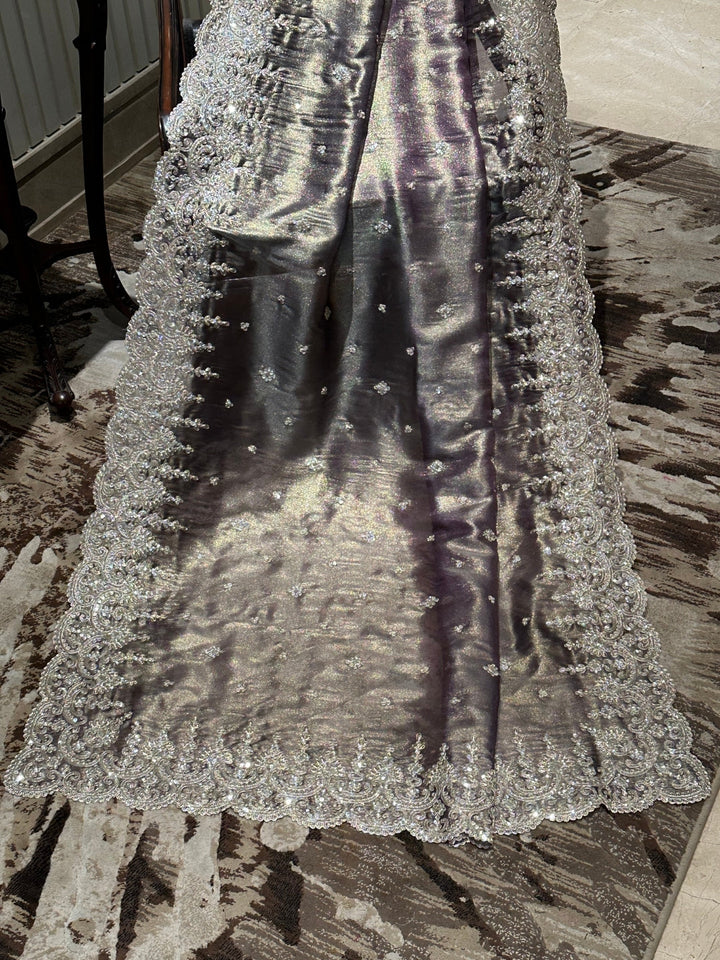 Elegant Grey Organza Saree