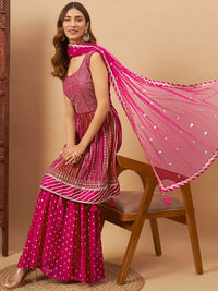 Chhabra 555 Peplum Georgette Kurta Sharara Set with Ombre Sequinned Kalis & Gota Patti Embroidery