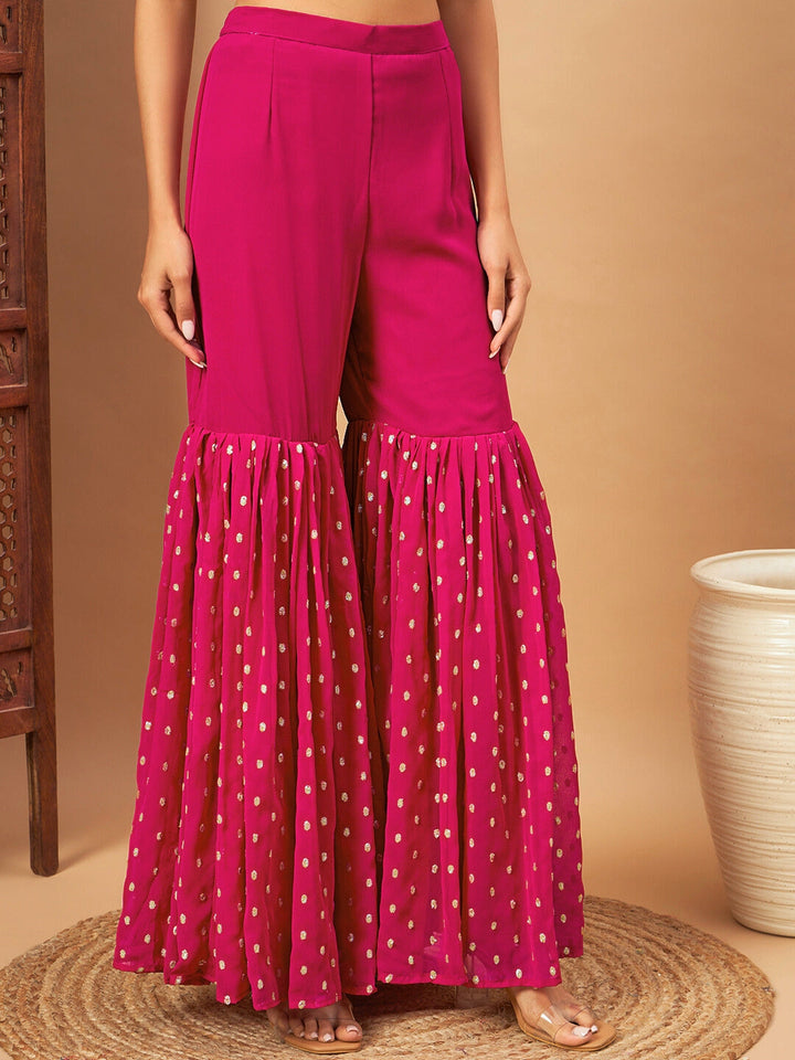 Peplum Georgette Kurta Sharara Set with Ombre Sequinned Kalis & Gota Patti Embroidery