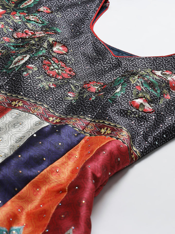 Made to Measure Bohemian Digital Printed Cocktail Embellished Gown with Net Dupatta